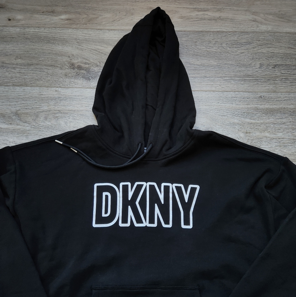 DKNY Sport Black Logo Hoodie Womens Large Sweater Long Sleeve Athleisure Nwt - Picture 2 of 9